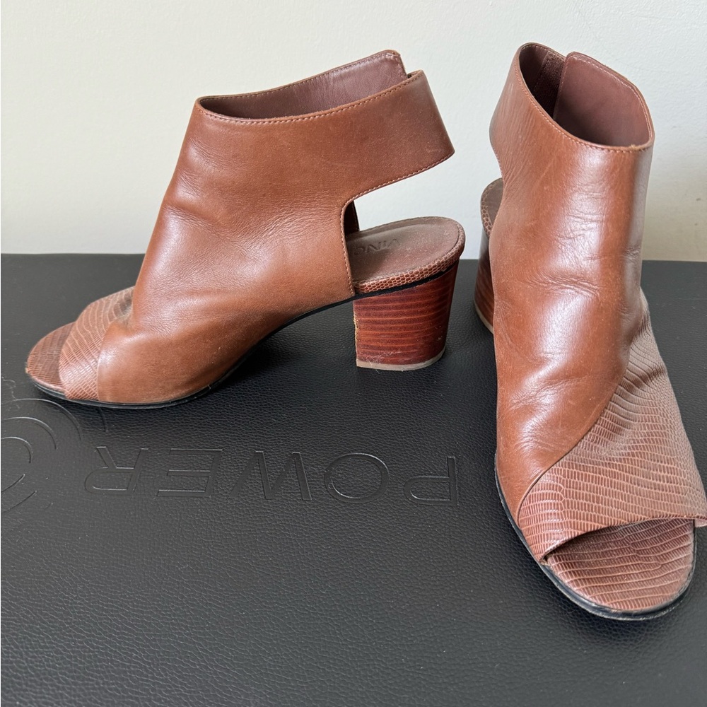 Vince Brown Sandals with Velcro and Block Heel